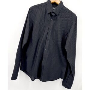 Jhane Barnes Mens Large Black Shirt Textured Diagonal Stripe Button Down